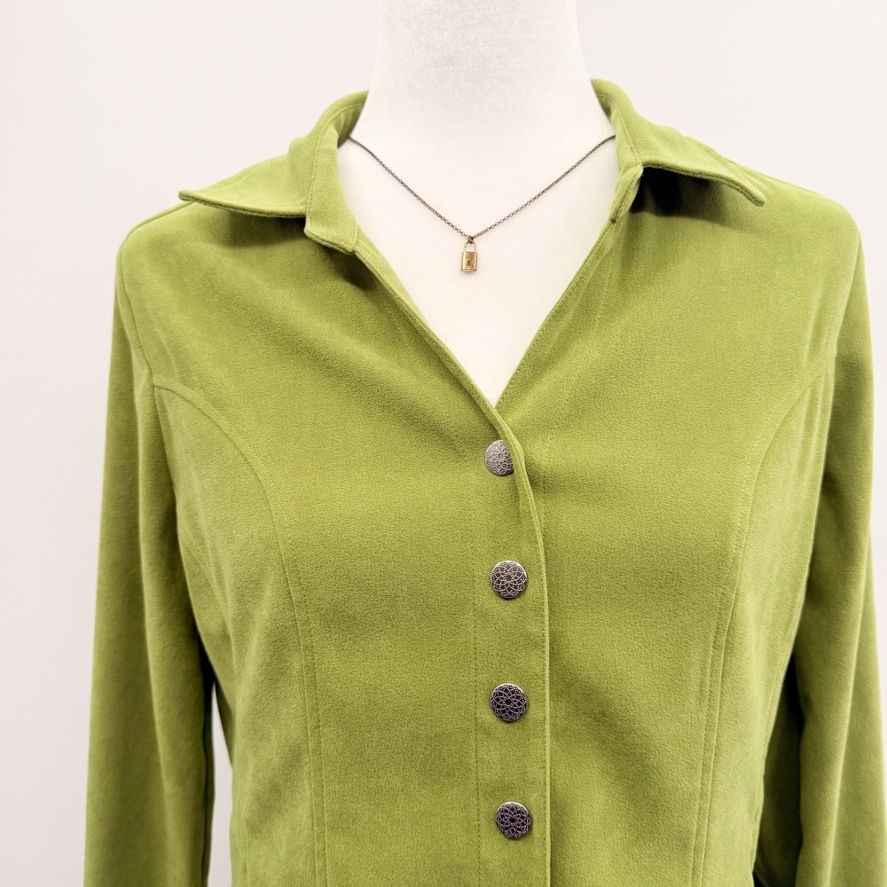Vintage 90s Faux Suede Snap Front Shacket in Moss Green Size Small - Picture 4 of 7